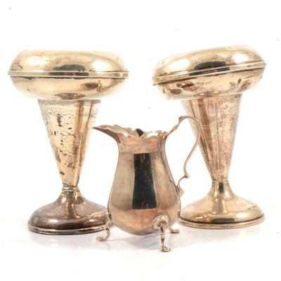 Lot 159 - Silver cream jug, Barker Brothers, Chester 1911, and pair of silver tapering vases.