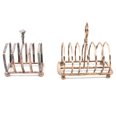 Lot 165 - Silver toast rack, Martin, Hall & Co Ltd, Sheffield 1930, and another.