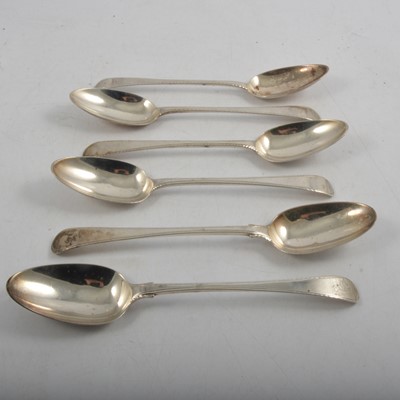Lot 242 - Pair of Georgian silver tablespoons, Thomas Chawner, London 1773, and other Georgian tablespoons.
