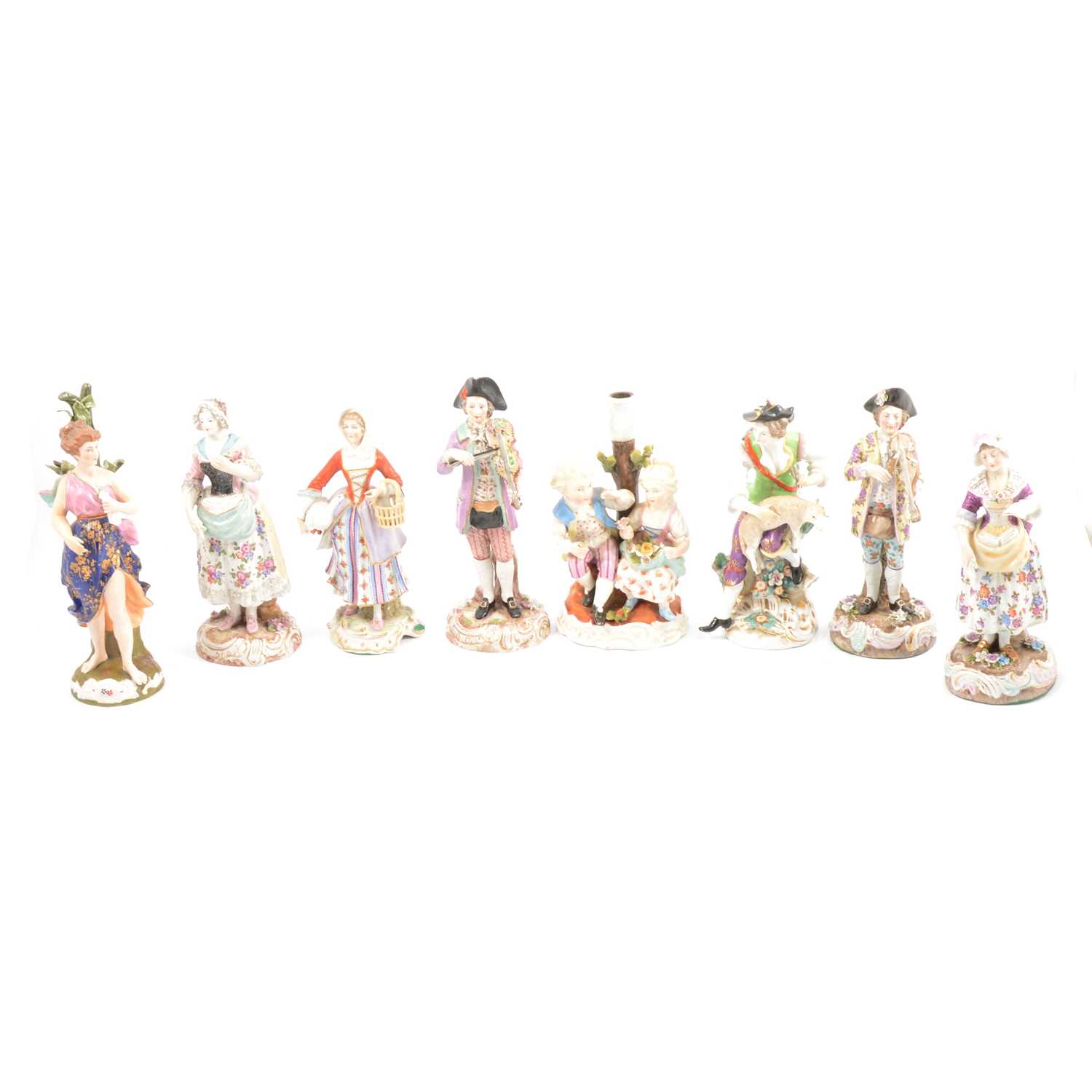 Lot 40 - Eight Continental porcelain figurines