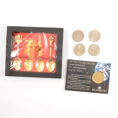 Lot 276 - Royal Mint £5 and £2 silver proof coins, a Parys Mines Company penny 1787, and other coins.