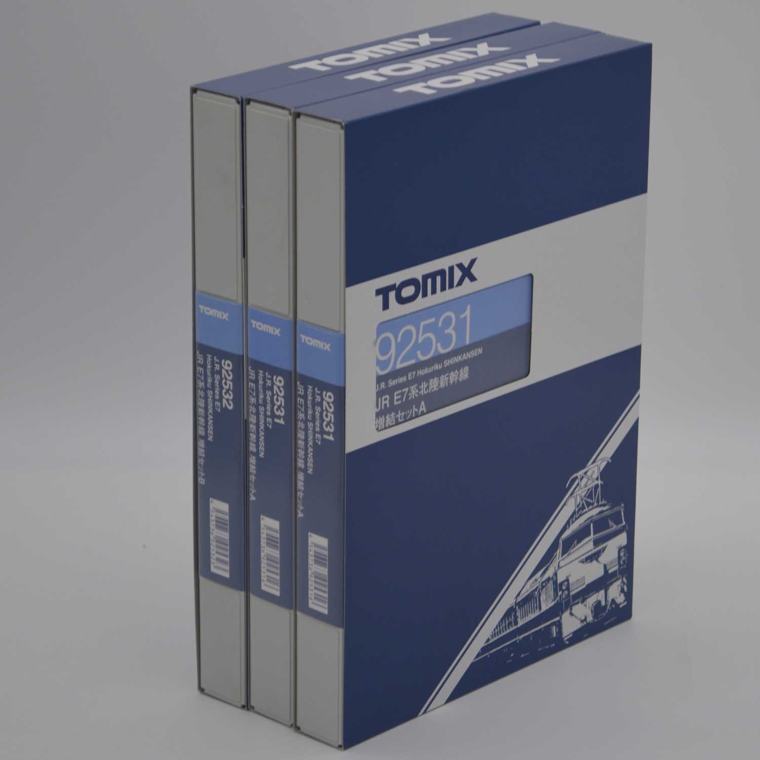 Lot 631 - Tomix Japan N gauge model railways, 92532, 92531 (x2) J.R. Series E7 Hokuriku Shinkansen