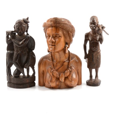 Lot 211 - Nine carved wooden African figures and a lidded pot.