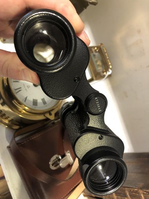 Lot 156 - Carriage clock, ships clock and a pair of binoculars