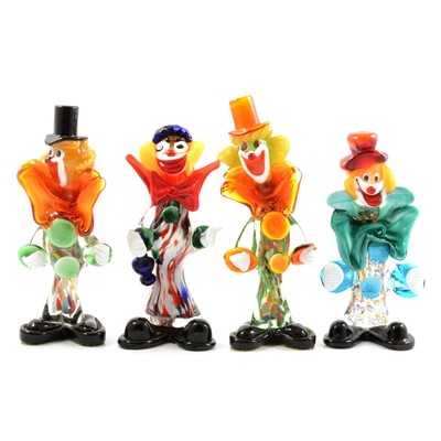 Lot 91 - Four colourful Murano glass clowns.