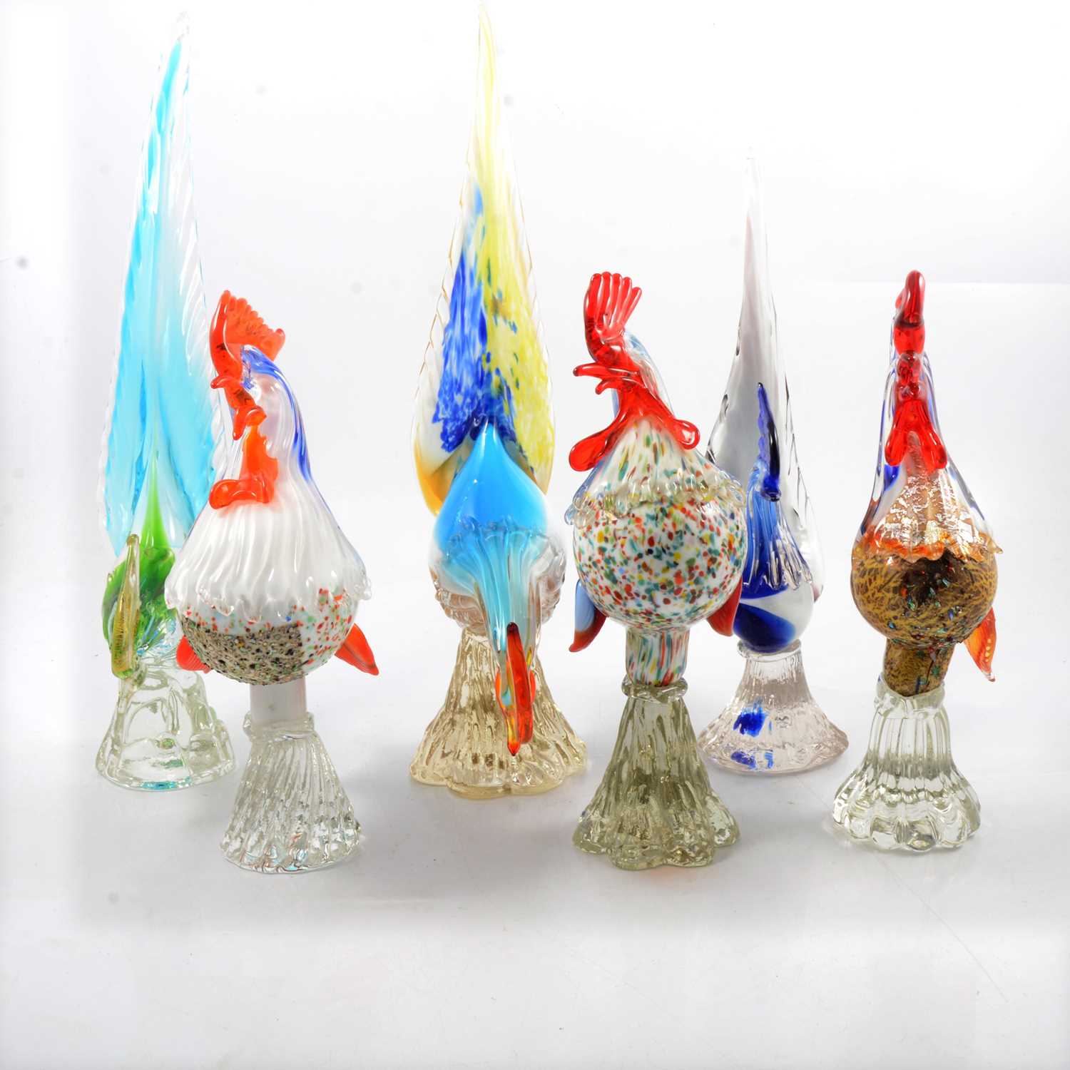 Lot 102 Six Murano coloured glass cockerels.