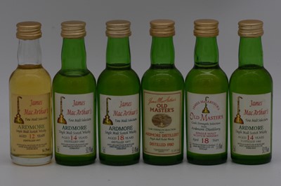 Lot 12 - James MacArthur's - Ardmore, single Highland malt whisky, six bottlings