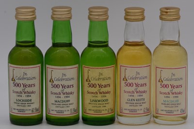 Lot 39 - James MacArthur's - 500 Years of Scotch Whisky, fifteen miniature bottlings