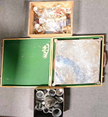 Lot 201 - Large commercial silver-plated cake stand, pair of candelabra, pewter and other metalwares.