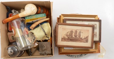 Lot 187 - Medicine jars, boxwood holders, Meerschaum pipe, French plates, coloured prints, novelty nutcrackers etc..