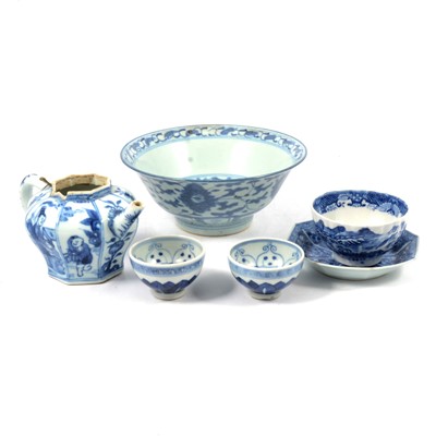 Lot 23 - Chinese blue and white bowl, Kangxi style teapot, etc.