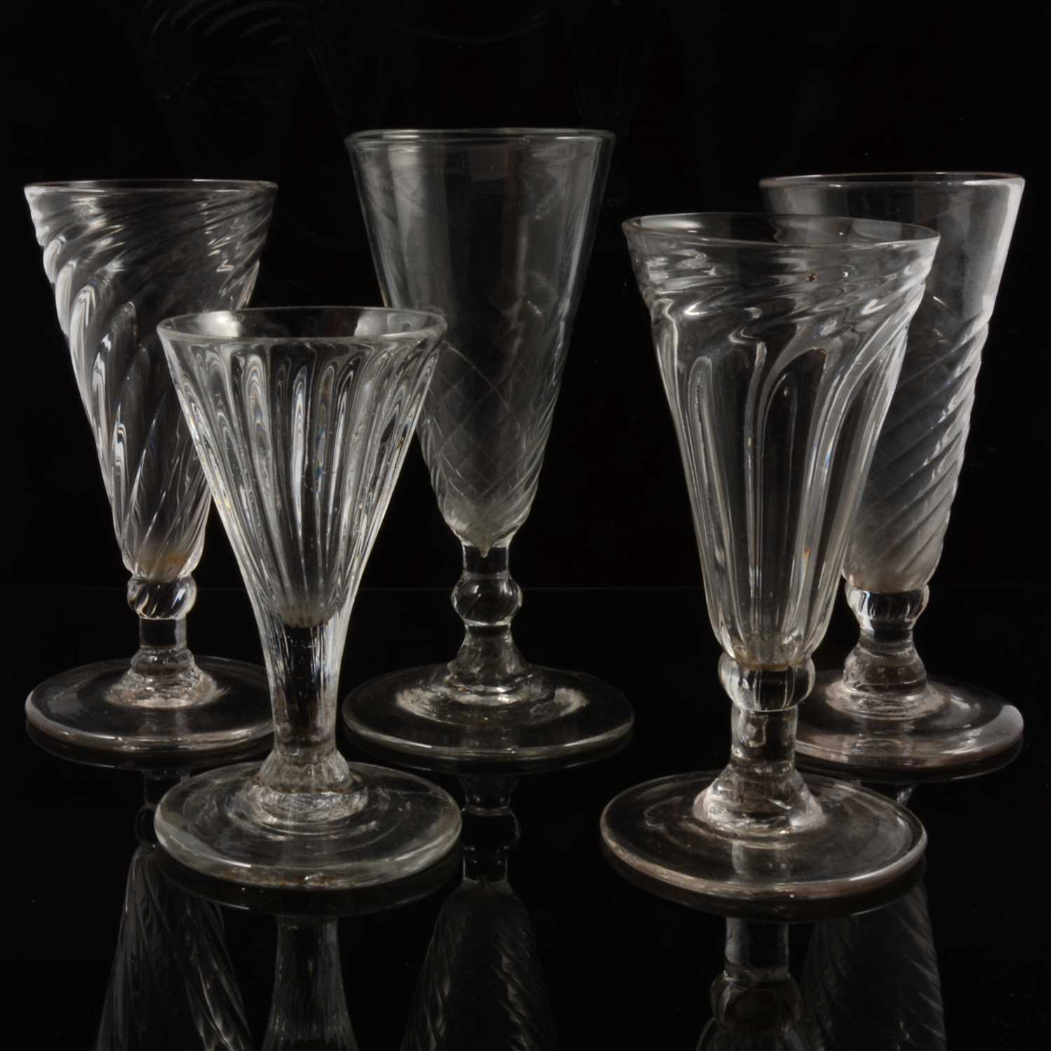 Lot 4 - Five 19th Century dwarf ale flutes,