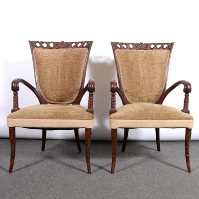 Lot 432 - Pair of Victorian style elbow chairs