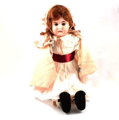 Lot 246 - Large bisque head doll, head stamp E.N.ST, 12, Kid leather body, with bisque limbs