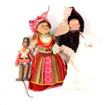 Lot 241 - Two dolls and an Austrian pull-chord soldier doll.