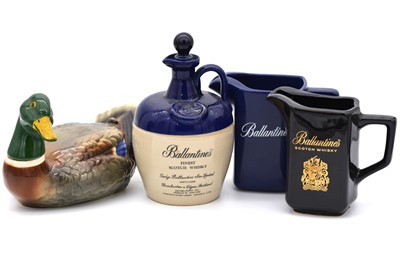 Lot 143 - Ballantine's ceramic Duck decanter, a ceramic flagon, and two water jugs