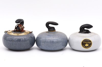 Lot 60 - Collection of Curling Stones and other sporting novelty ceramic miniatures