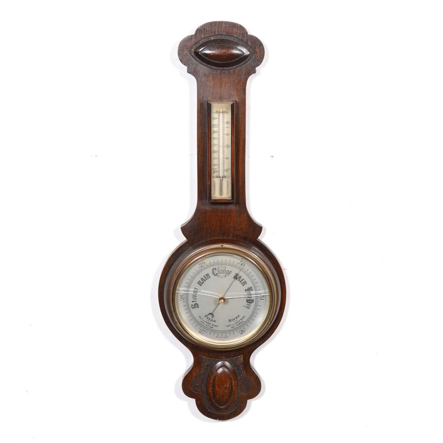 Lot 350 - Oak cased barometer and thermometer