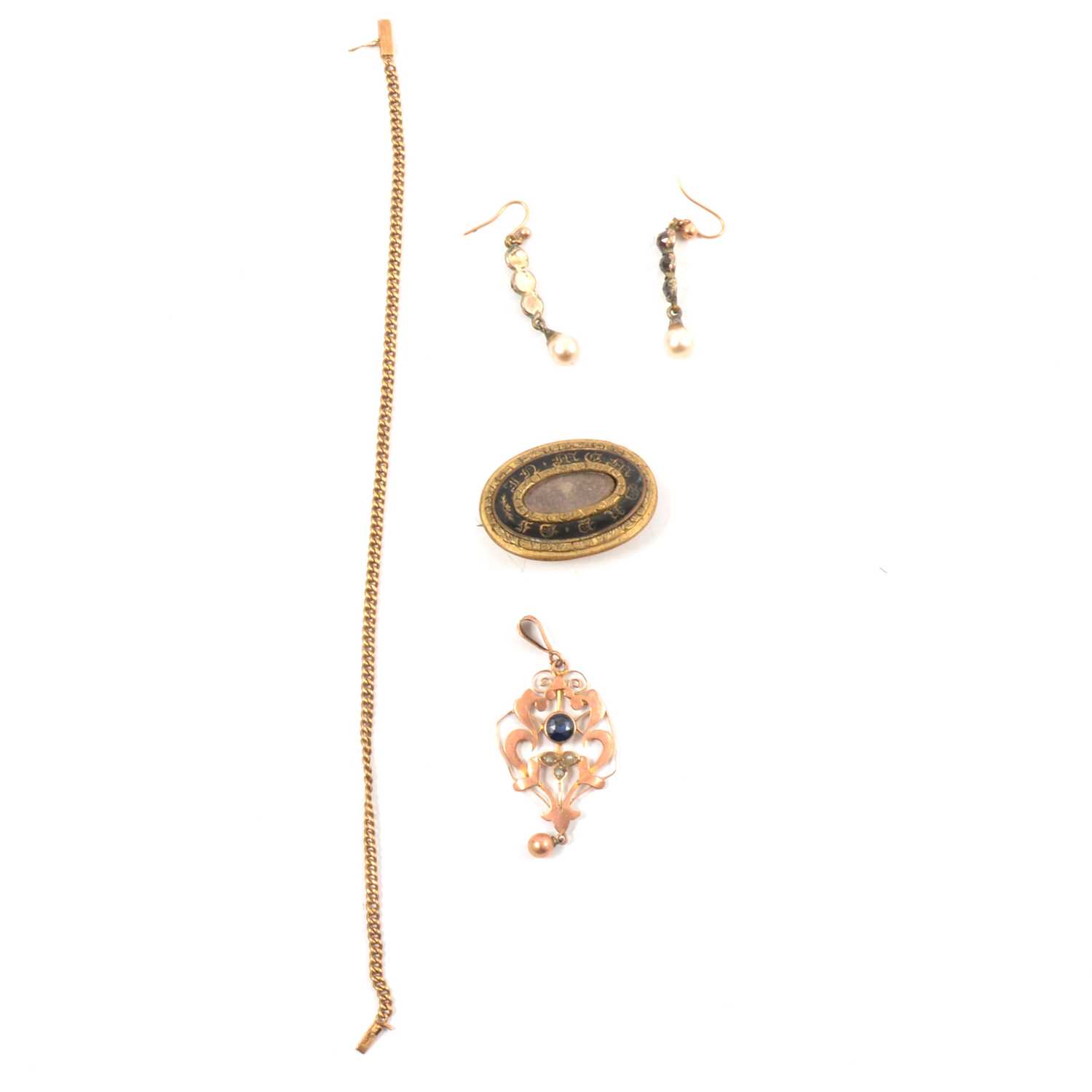 Lot 149 - An In Memoriam brooch, pendant, bracelet and earrings.