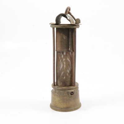 Lot 78 - Miners brass safety lamp, J Mills & Son Newcastle on Tyne