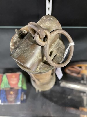 Lot 78 - Miners brass safety lamp, J Mills & Son Newcastle on Tyne