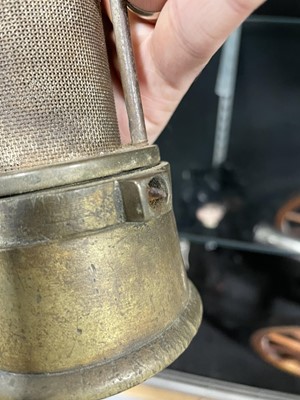Lot 78 - Miners brass safety lamp, J Mills & Son Newcastle on Tyne