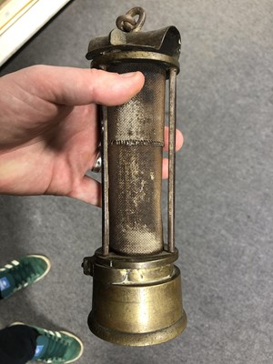 Lot 78 - Miners brass safety lamp, J Mills & Son Newcastle on Tyne