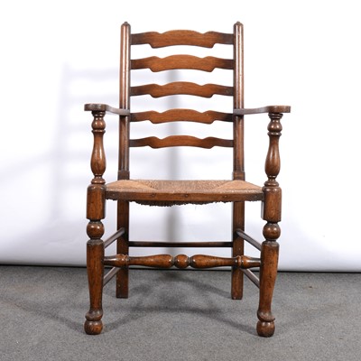 Lot 371 - Oak ladder-back elbow chair