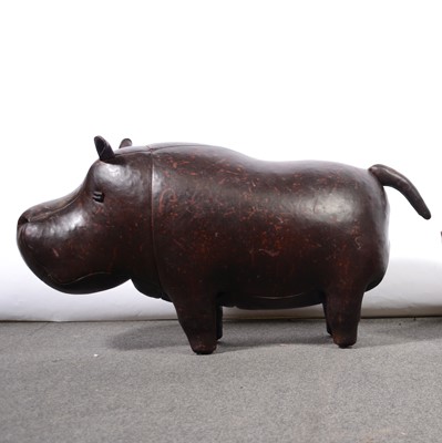 Lot 257 - A leather stitched and stuffed Hippo / Hippopotamus footstool, length 80cm.