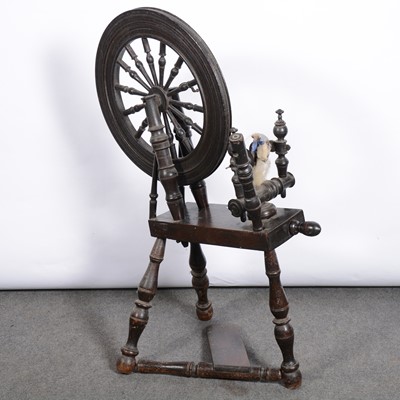 Lot 381 - Dark oak and sycamore spinning-wheel