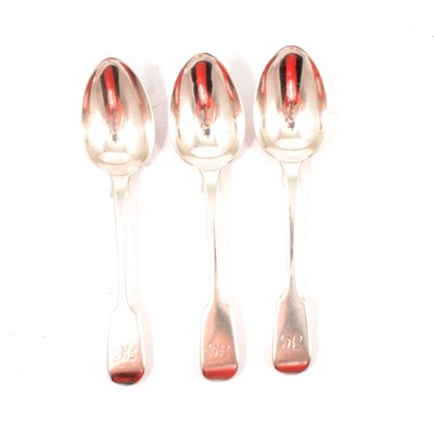 Lot 298 - Pair of silver tablespoons, Thomas Hayter, London 1805, and other silver spoons.