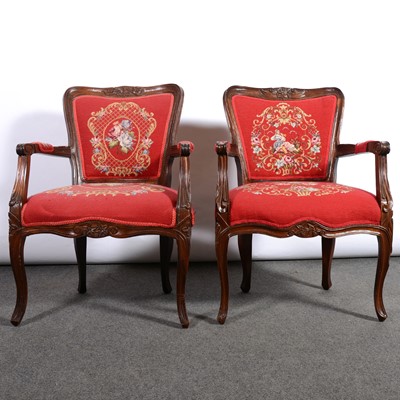 Lot 427 - Pair of French style armchairs, late 20th century