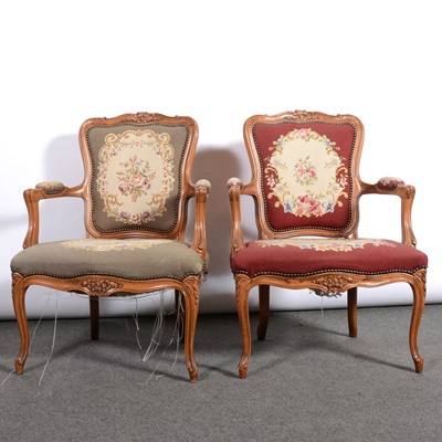 Lot 426 - Pair of French style armchairs, late 20th century