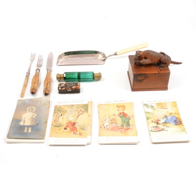 Lot 120A - A novelty wooden box with dog to lid, collection of vintage birthday cards