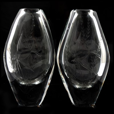 Lot 9 - Two Mats Jonasson glass paperwights, and a pair of Orrefors-style glass vases.