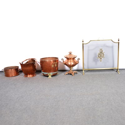 Lot 172 - Quantity of copper and brass fireside furniture