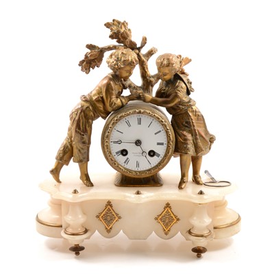 Lot 181 - French gilt spelter and alabaster mantel clock