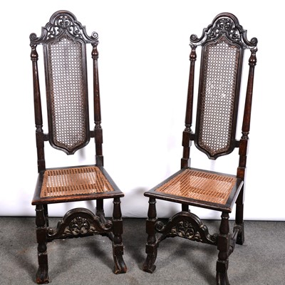 Lot 383 - Pair of Restoration style oak high-back chairs