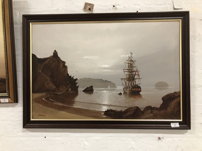 Lot 298 - Les 'Jason' Spence, ship at anchor.