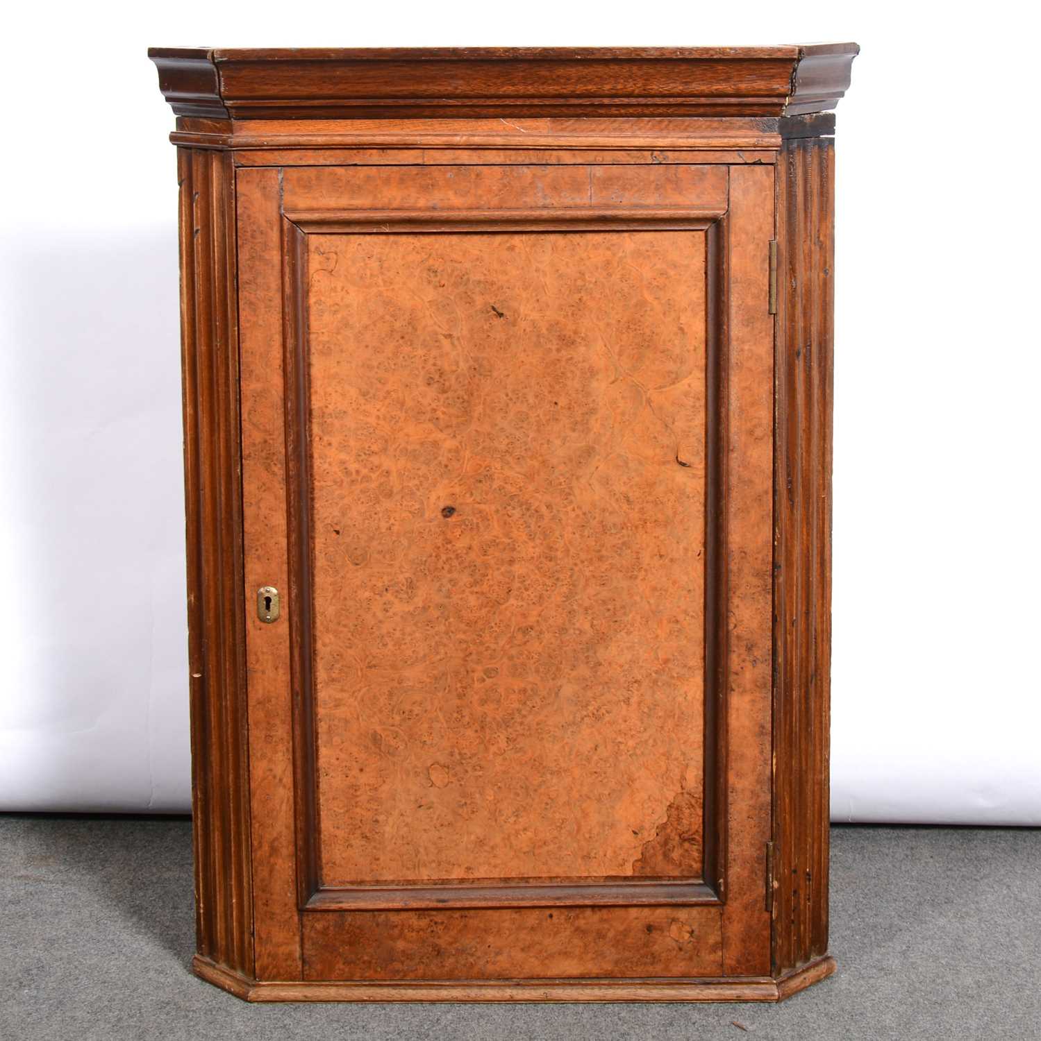 Lot 389 - Victorian mixed wood hanging corner cupboard