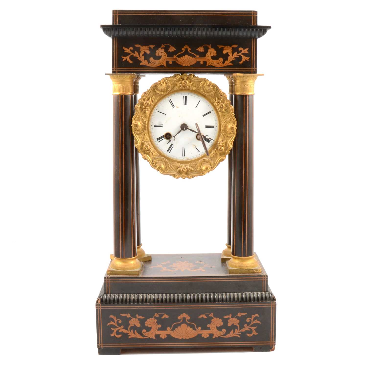 Lot 97 - Charles X ebonised and marquetry portico clock