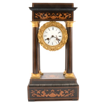 Lot 97 - Charles X ebonised and marquetry portico clock