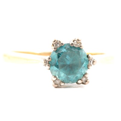 Lot 45 - A heat treated blue zircon ring and diamond ring.
