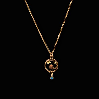 Lot 135 - An opal pendant and chain.