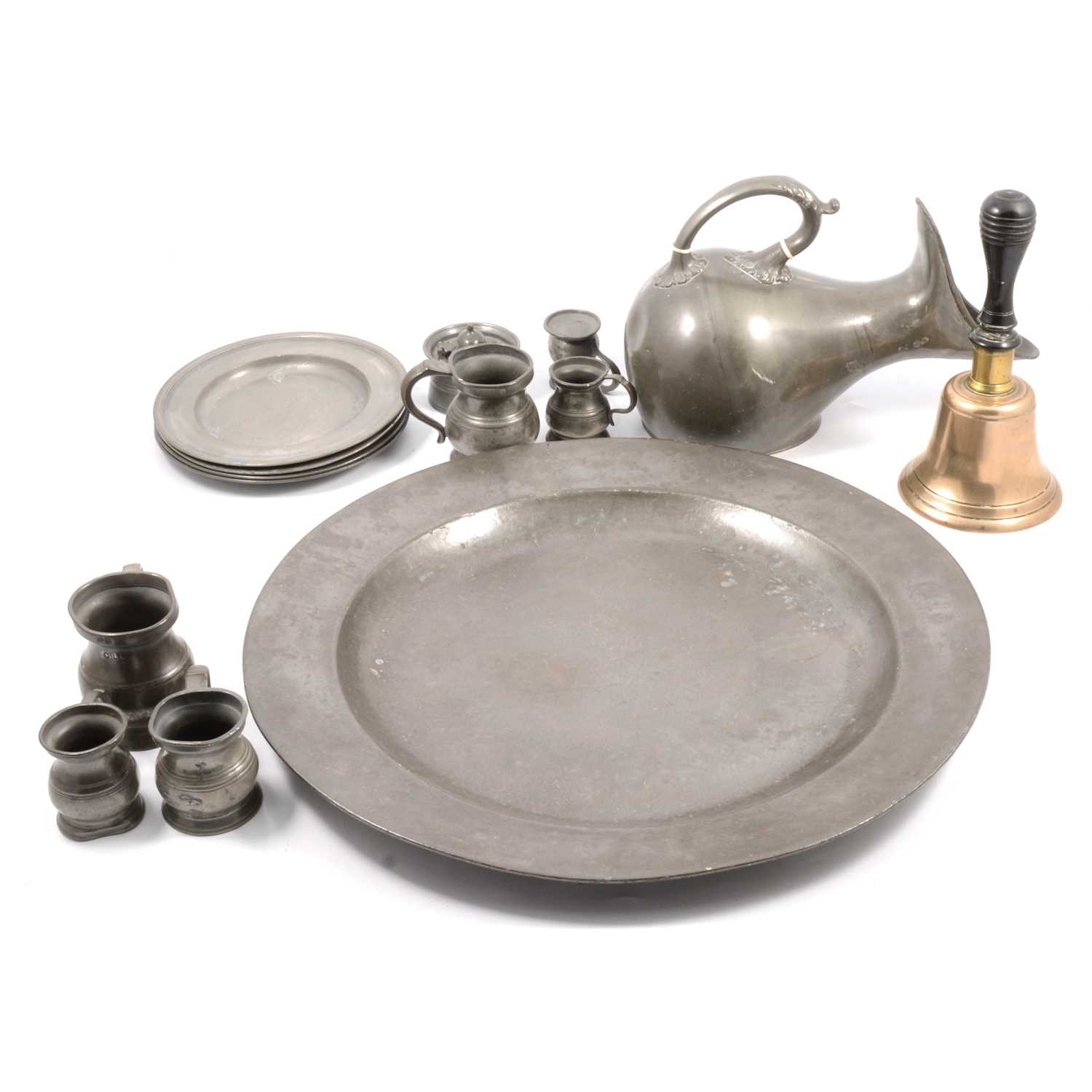 Lot 114 - Large pewter charger, etc.
