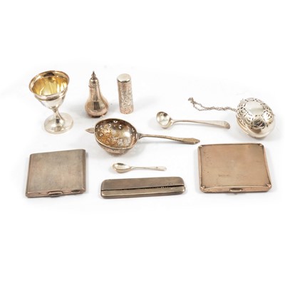 Lot 168 - Victorian silver tea infuser, Brownett & Rose, London 1860, and other small silver items.