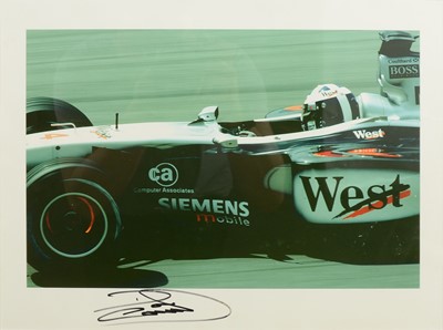 Lot 123 - F1 Motor-racing interest; two signed photographs bearing signiatures of Michael Schumacher and David Coultard