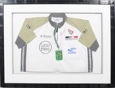 Lot 187 - F1 motor-racing interest; a Jacque Villeneuve BAR signed shirt and pit pass, 2001