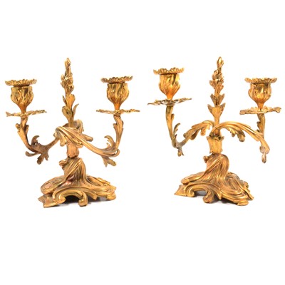 Lot 61 - Pair of French ormolu two-light candelabra, late 19th Century