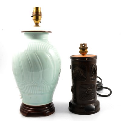 Lot 92 - Japanese bronze vase serving as a lamp base;...